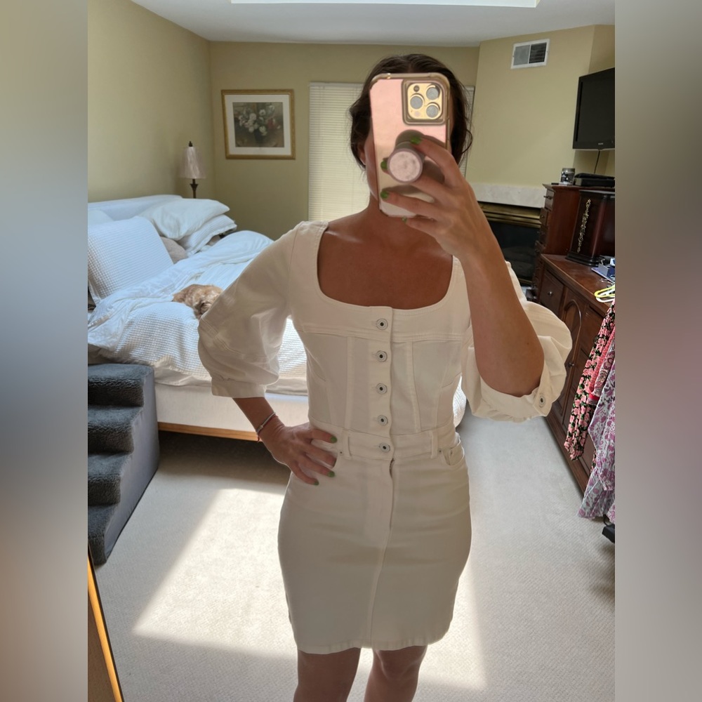 White stretch denim dress